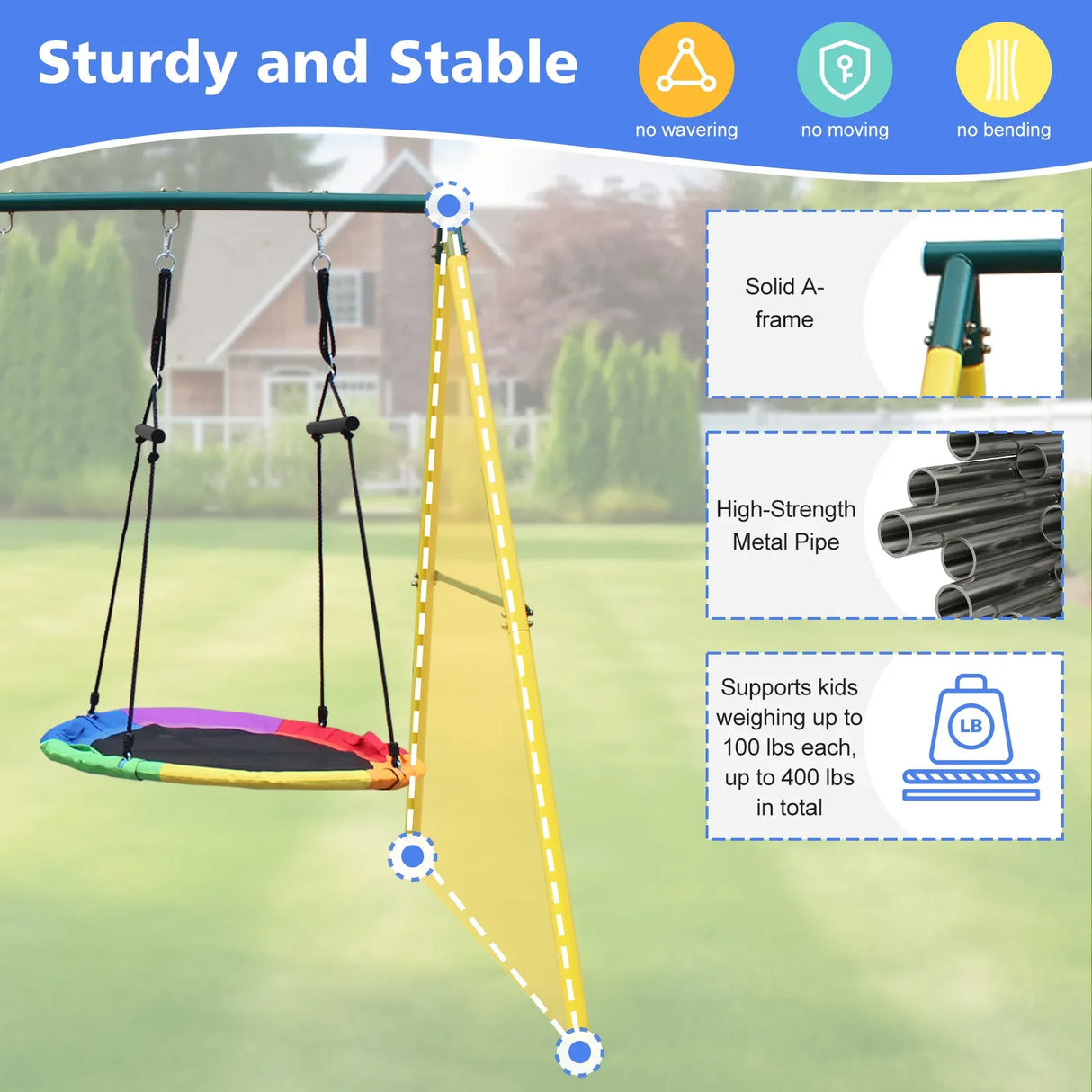 Kids Outdoor Steel Frame 2-Seat Swing Set Playground - Omega Lifestyles