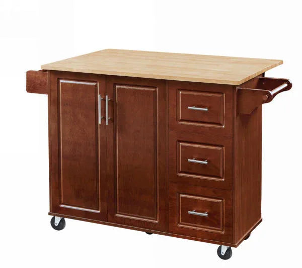 Rolling Kitchen Island Cart With Drop-Leaf Rubberwood Countertop - Omega Lifestyles