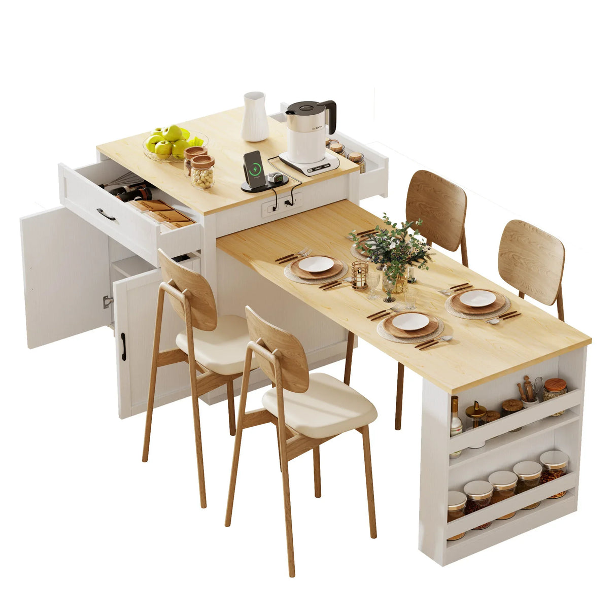 Extendable Kitchen Island With Dining Table Storage - Omega Lifestyles