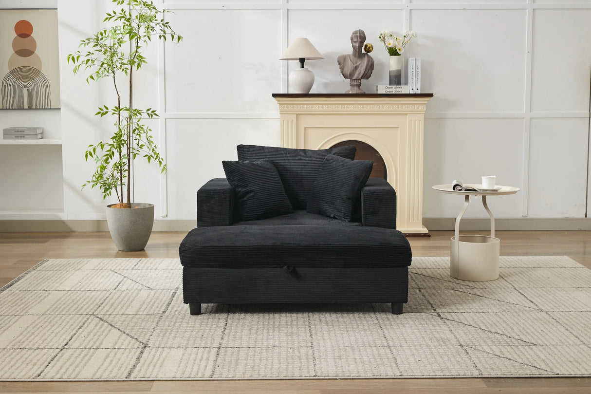 Corduroy Upholstered Chaise Lounge Chair With Ottoman - Omega Lifestyles