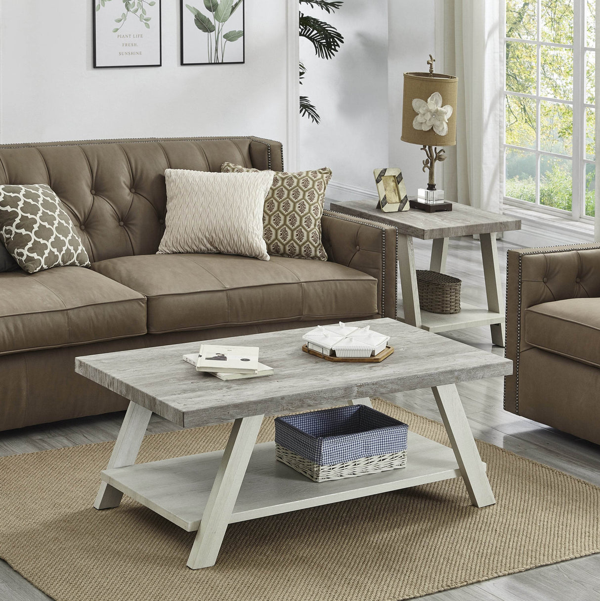 3-Piece Contemporary Wood Shelf Coffee Table Set - Sleep Galleria