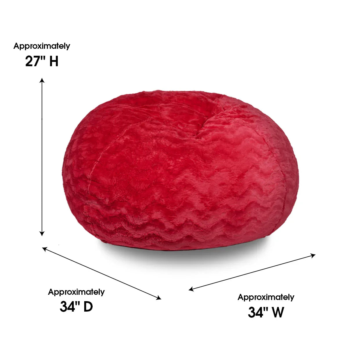 Red 3-Foot Faux Fur Memory Foam Bean Bag Chair - Omega Lifestyles