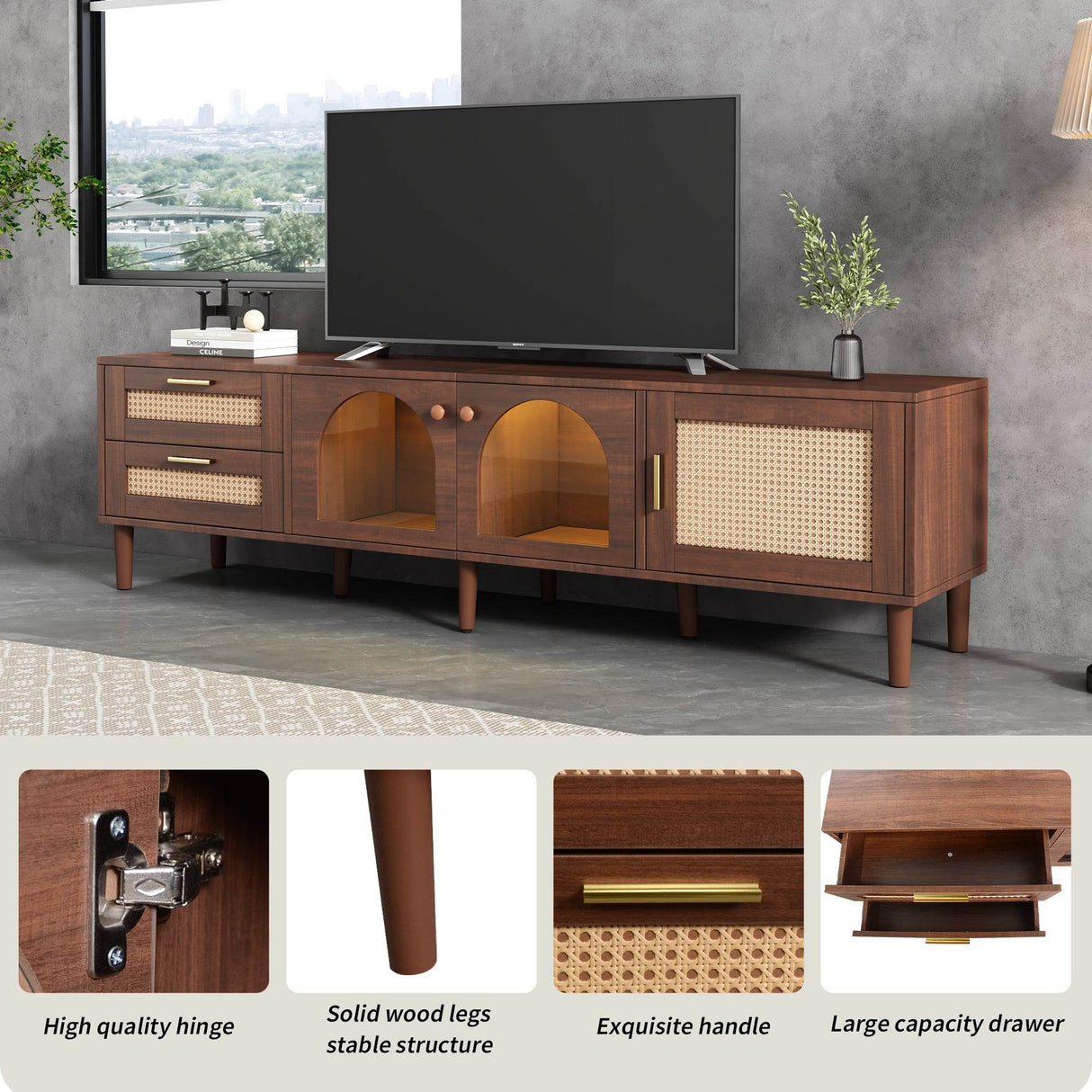 Rattan-Inspired Media Console TV Stand With Storage - Sleep Galleria