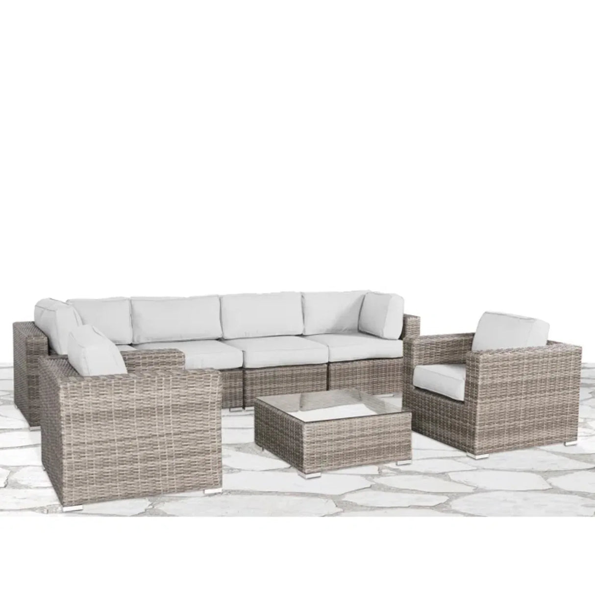 6-Piece Grey Mix Wicker Sectional Patio Seating Set - Omega Lifestyles