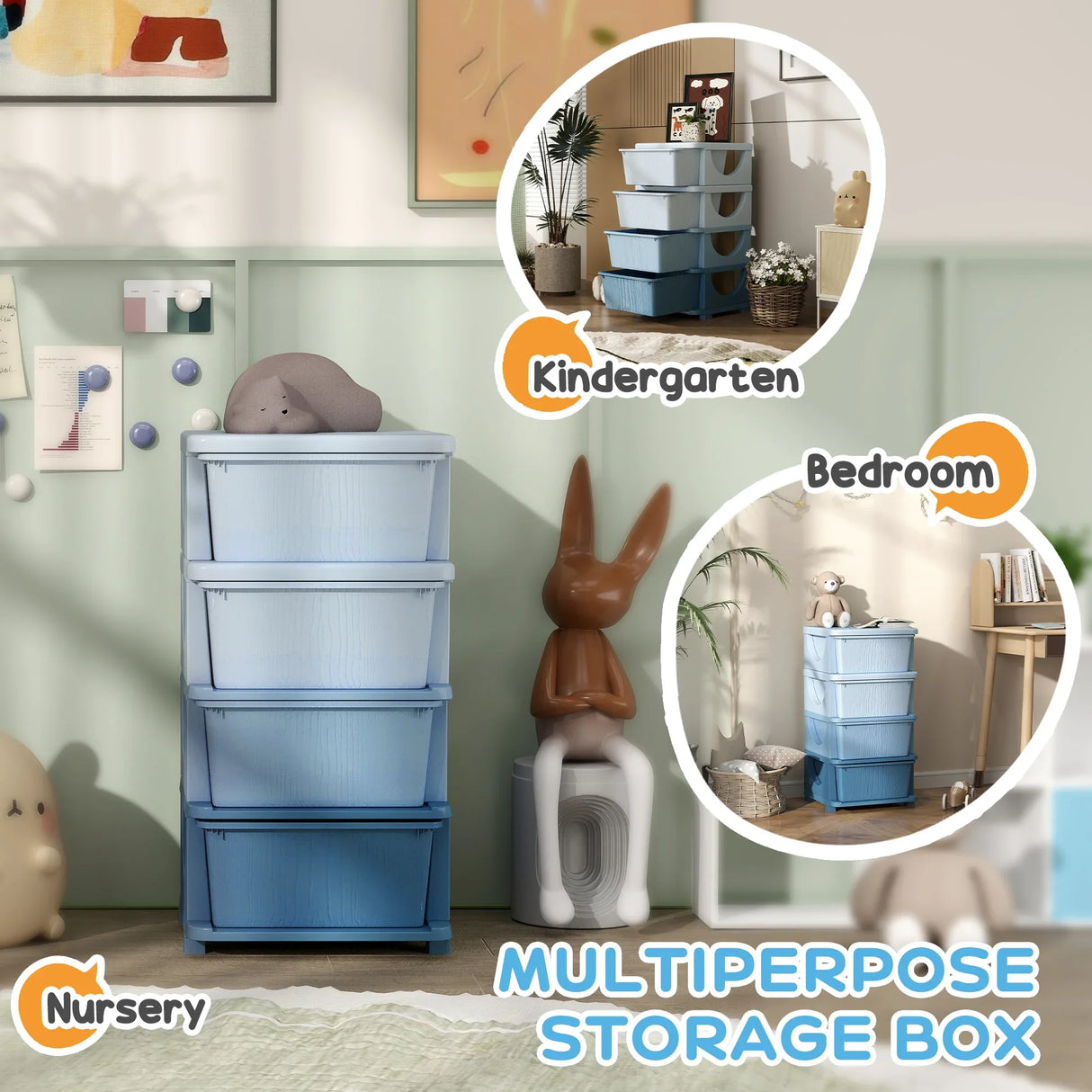 Kids Plastic 4 Drawer Tiered Storage Organizer Unit - Omega Lifestyles