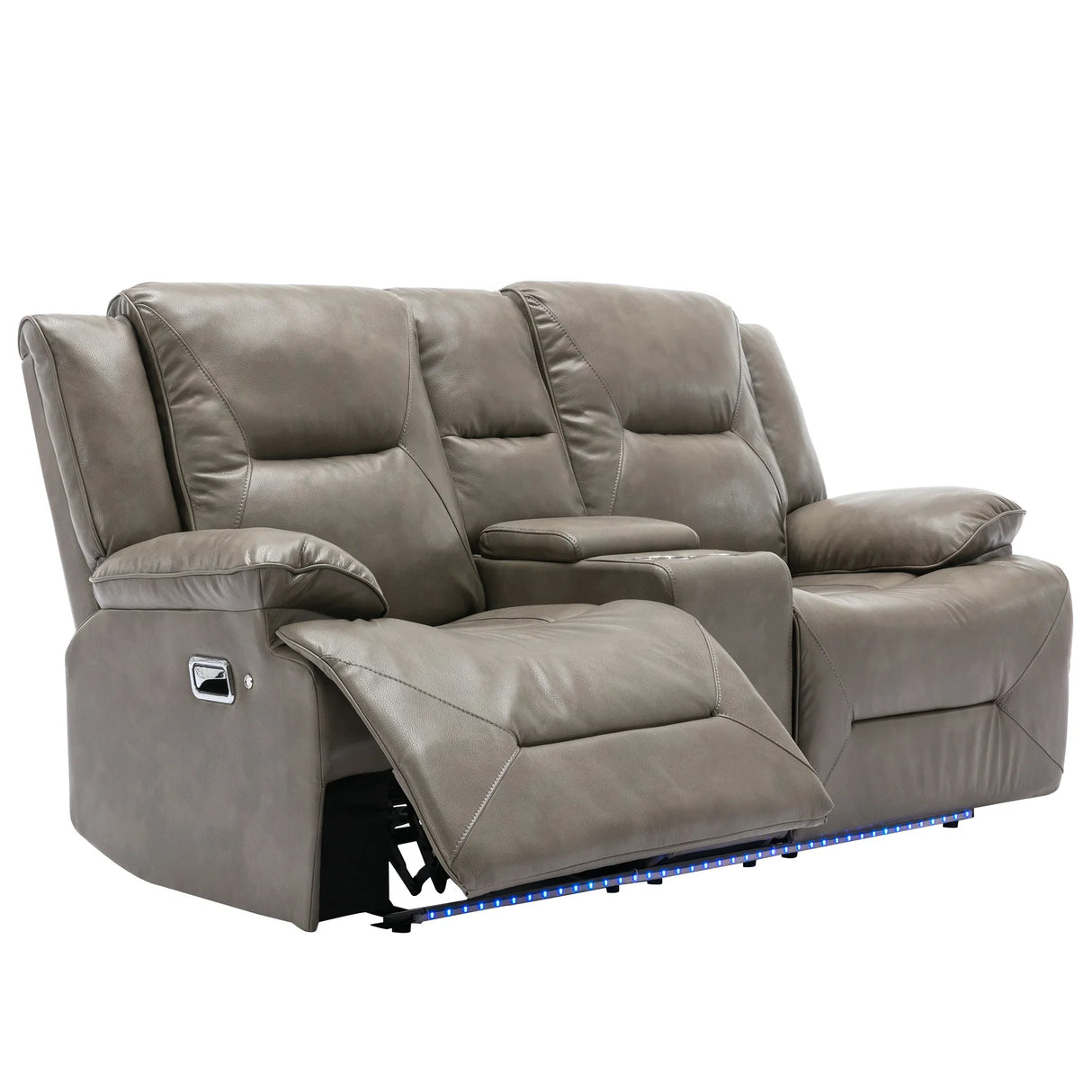 Grey Leather Gel Manual Recliner Chair With LED Lights - Omega Lifestyles