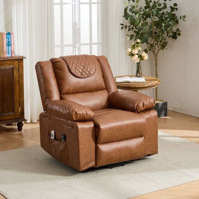 Medium-Firm PU Leather Remote-Controlled Heating Massage Recliner - Omega Lifestyles