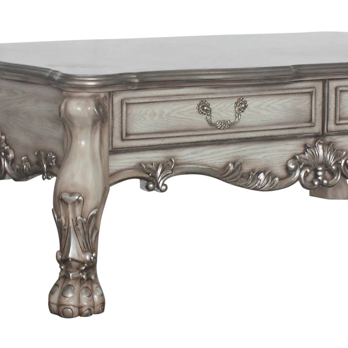 Vintage Ivory Resin Wood Storage Coffee Table With Drawers - Omega Lifestyles