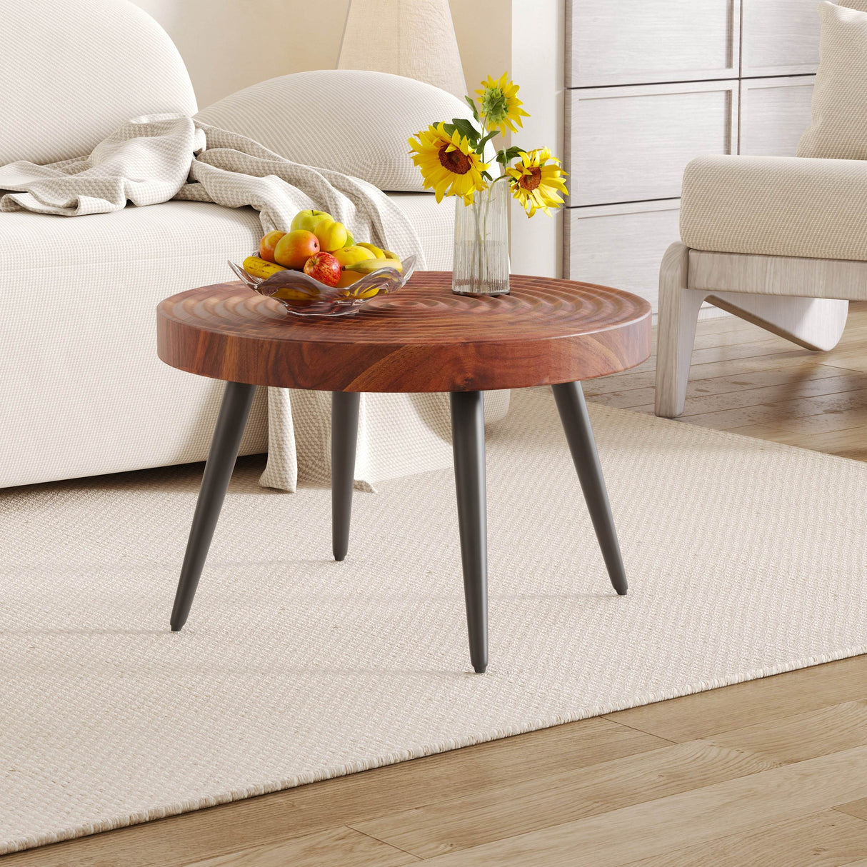 Modern Round MDF And Metal Walnut Coffee Table - Sleep Galleria