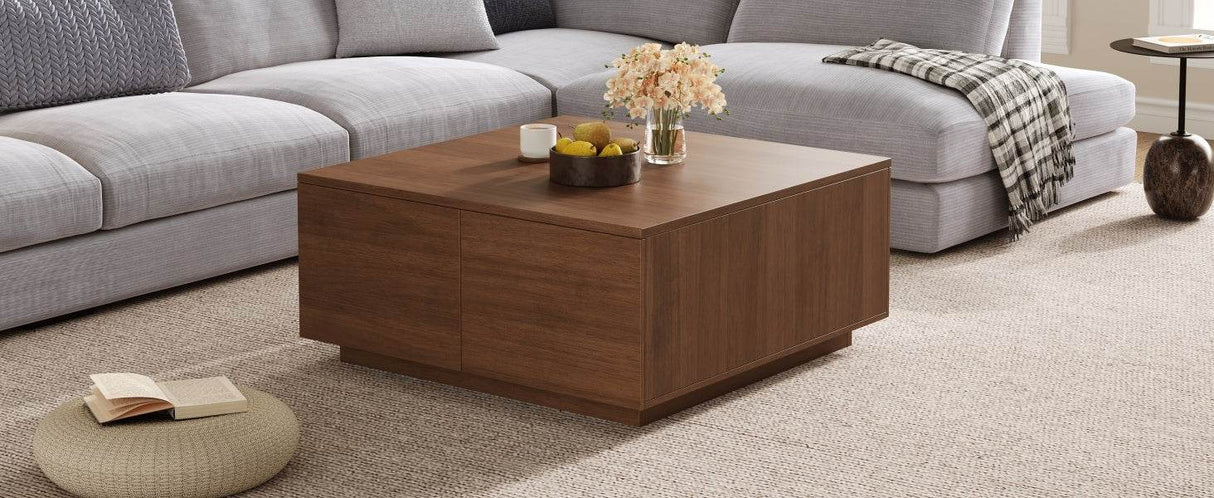 Modern Walnut Square Coffee Table With Four Drawers - Sleep Galleria