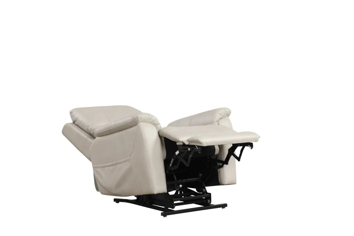 Contemporary Style Lift Chair Aesthetic Design Saddle Arms Wired Controller USB Port Steel Seat Box Light Gray Finish - Omega Lifestyles