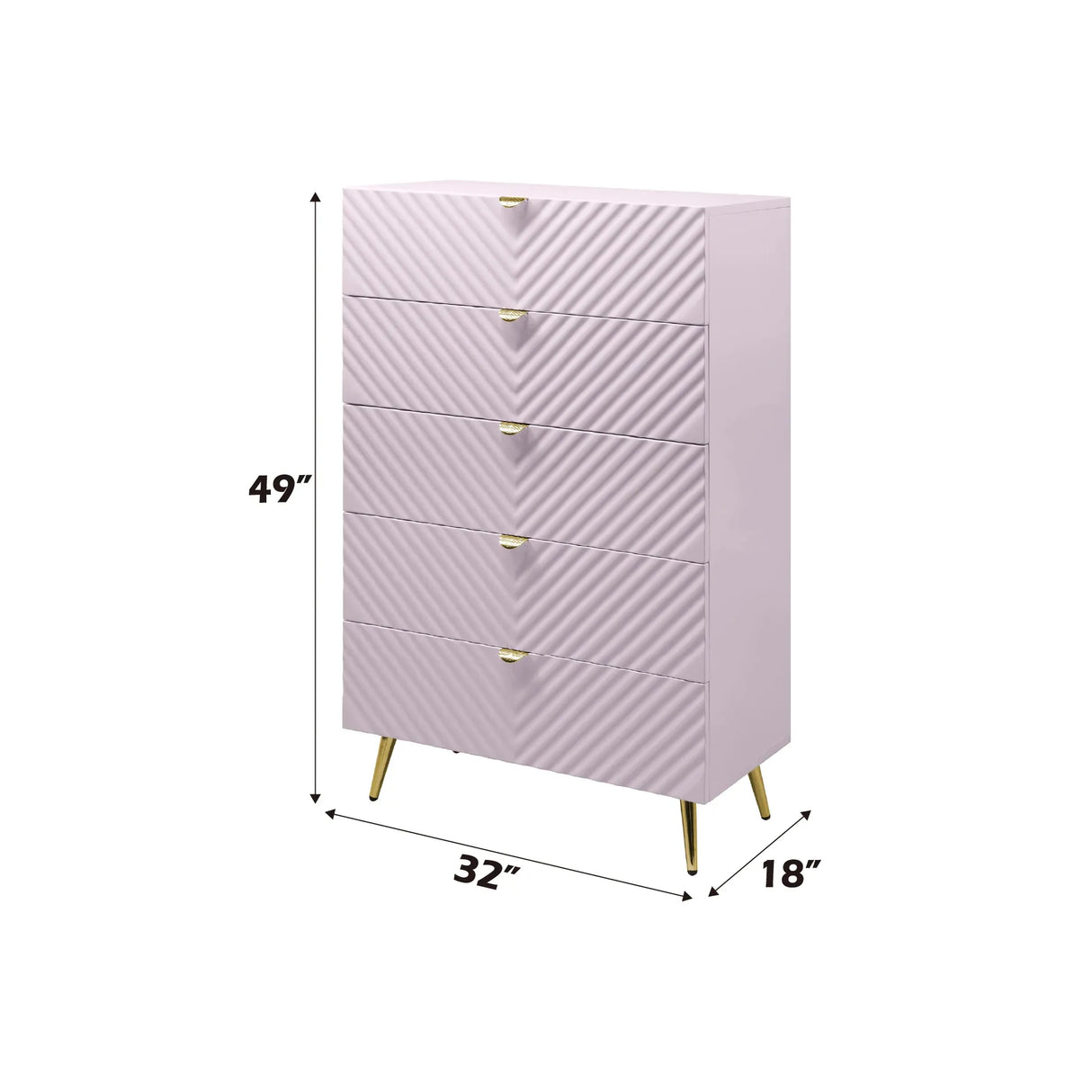 Pink High Gloss Wave Pattern 5-Drawer Chest - Omega Lifestyles