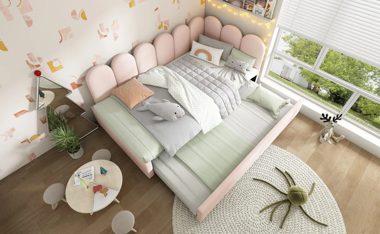 Pink Velvet Twin Daybed With Pull-Out Trundle Bed - Omega Lifestyles