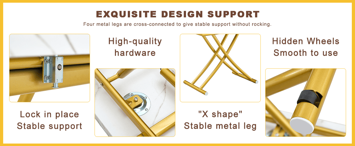 Multifunctional Adjustable Height White Gold Lift Table - Sleep Galleria