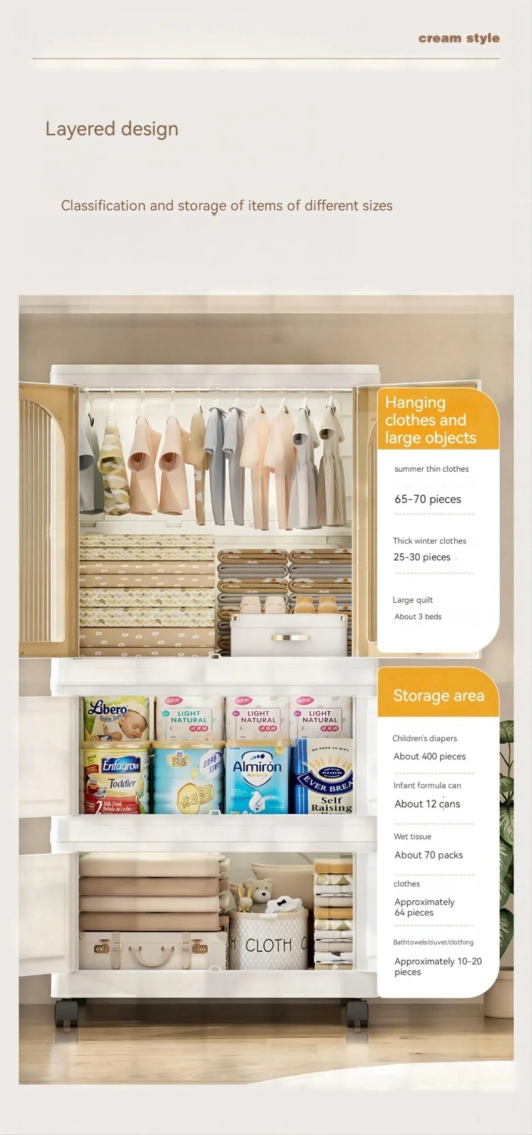 Folding Plastic Wardrobe Cabinet With Wheels and Hangers - Omega Lifestyles