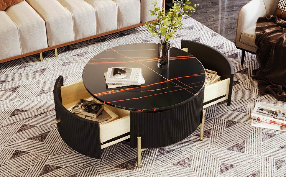 Modern Round Coffee Table With Two Large Drawers - Sleep Galleria