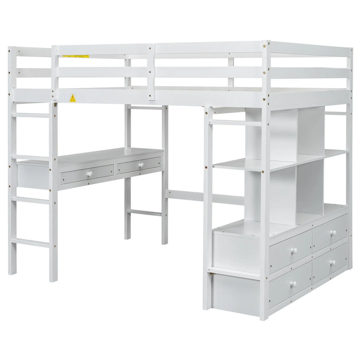 Full White Pine Full Loft Bed With Built-In Desk - Omega Lifestyles