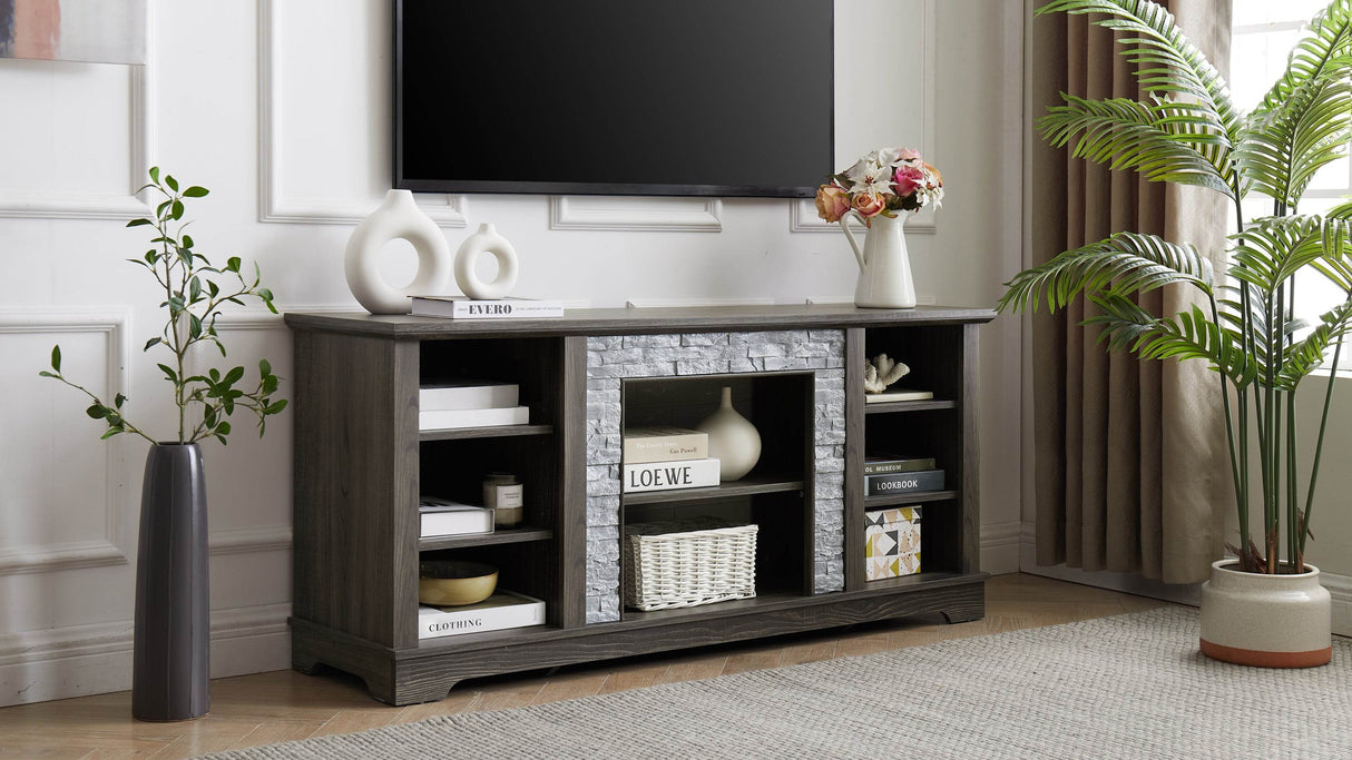 Grey Faux Stacked Stone MDF TV Media Stand Console - Sleep Galleria