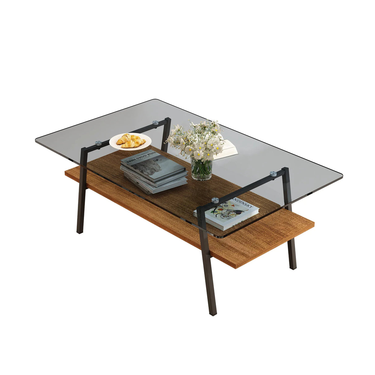 Modern Gray Tempered Glass Metal Leg Coffee Table - Omega Lifestyles