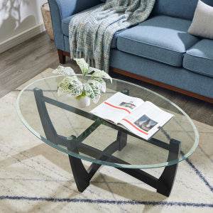 48-Inch Oval Tempered Glass Coffee Table - Sleep Galleria
