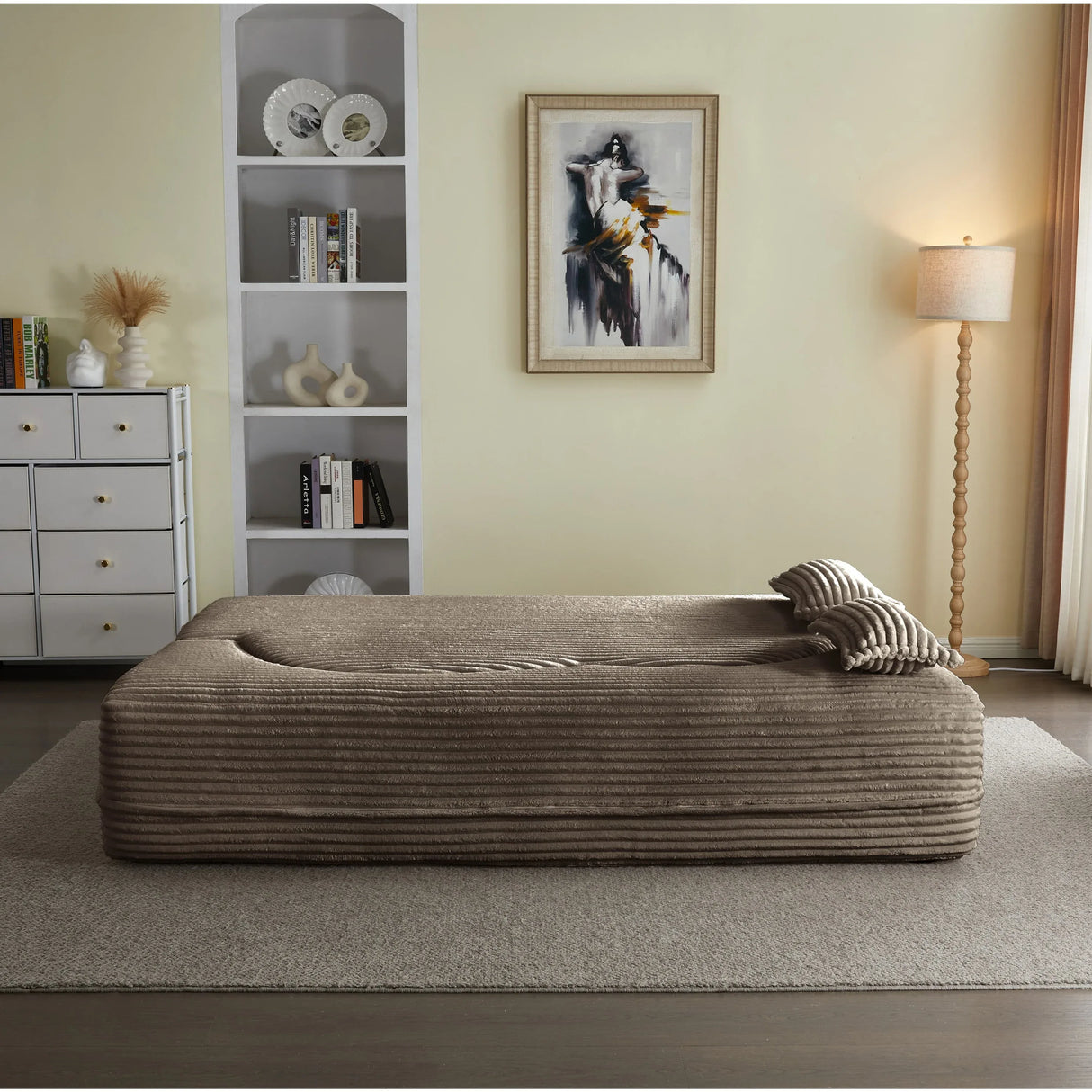 Full Size Plush Corduroy Foam Folding Sofa Bed With Pillows - Omega Lifestyles