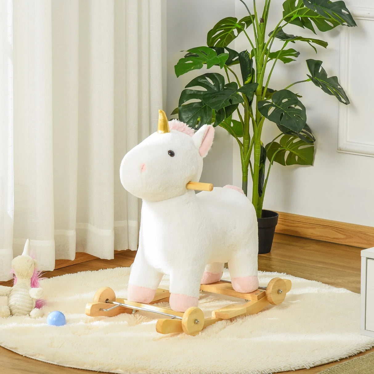 Plush 2-in-1 Rolling Unicorn Plush Rocking Horse - Omega Lifestyles