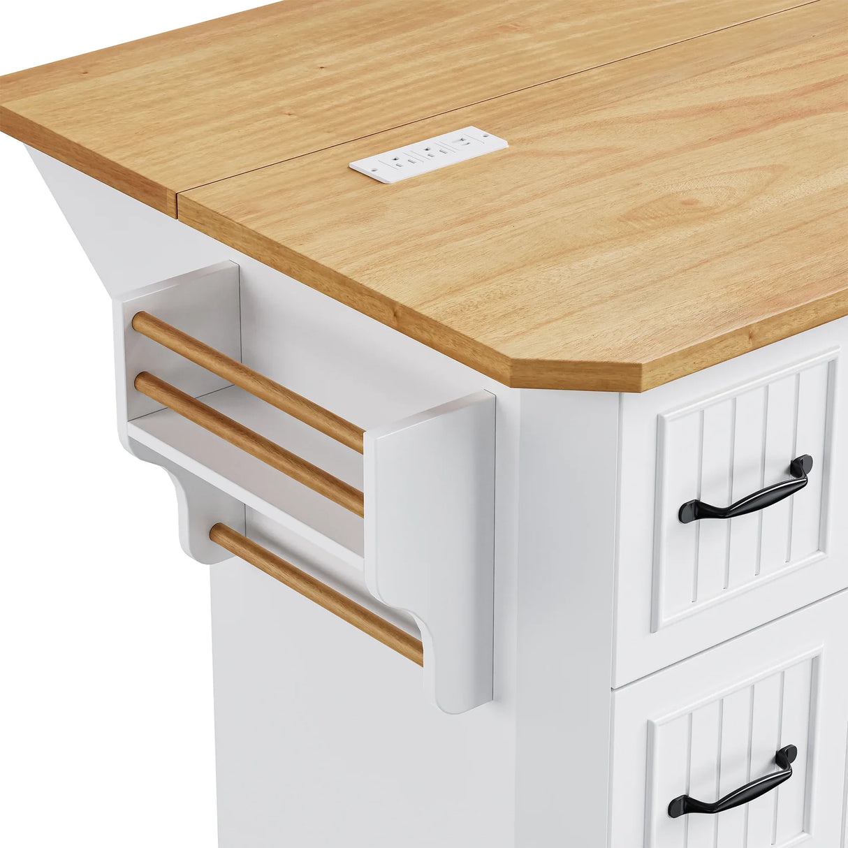 Rustic White Rubber Wood Rolling Kitchen Island Cart - Omega Lifestyles