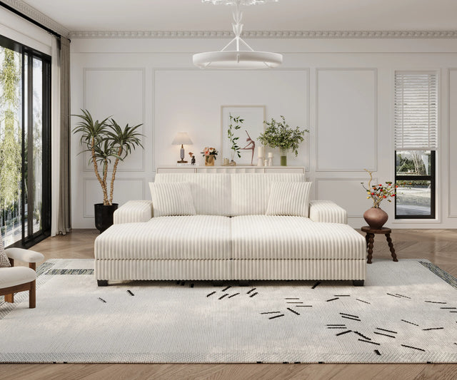 Convertible Corduroy Fabric Sleeper Sofa Chair With Storage - Omega Lifestyles