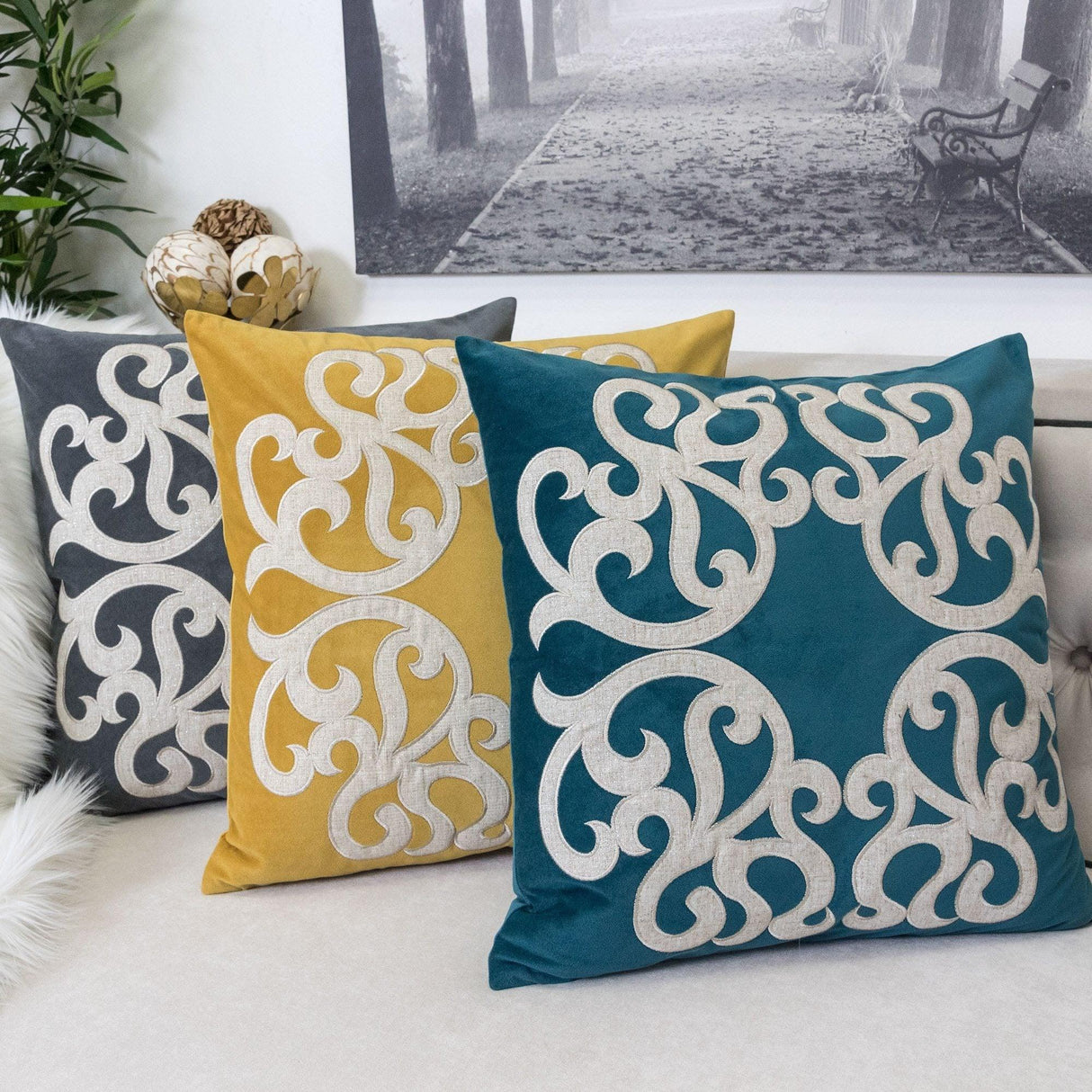 Yellow Vintage Vine Polyester Velvet Pillowcase 20x20 Inch - Omega Lifestyles