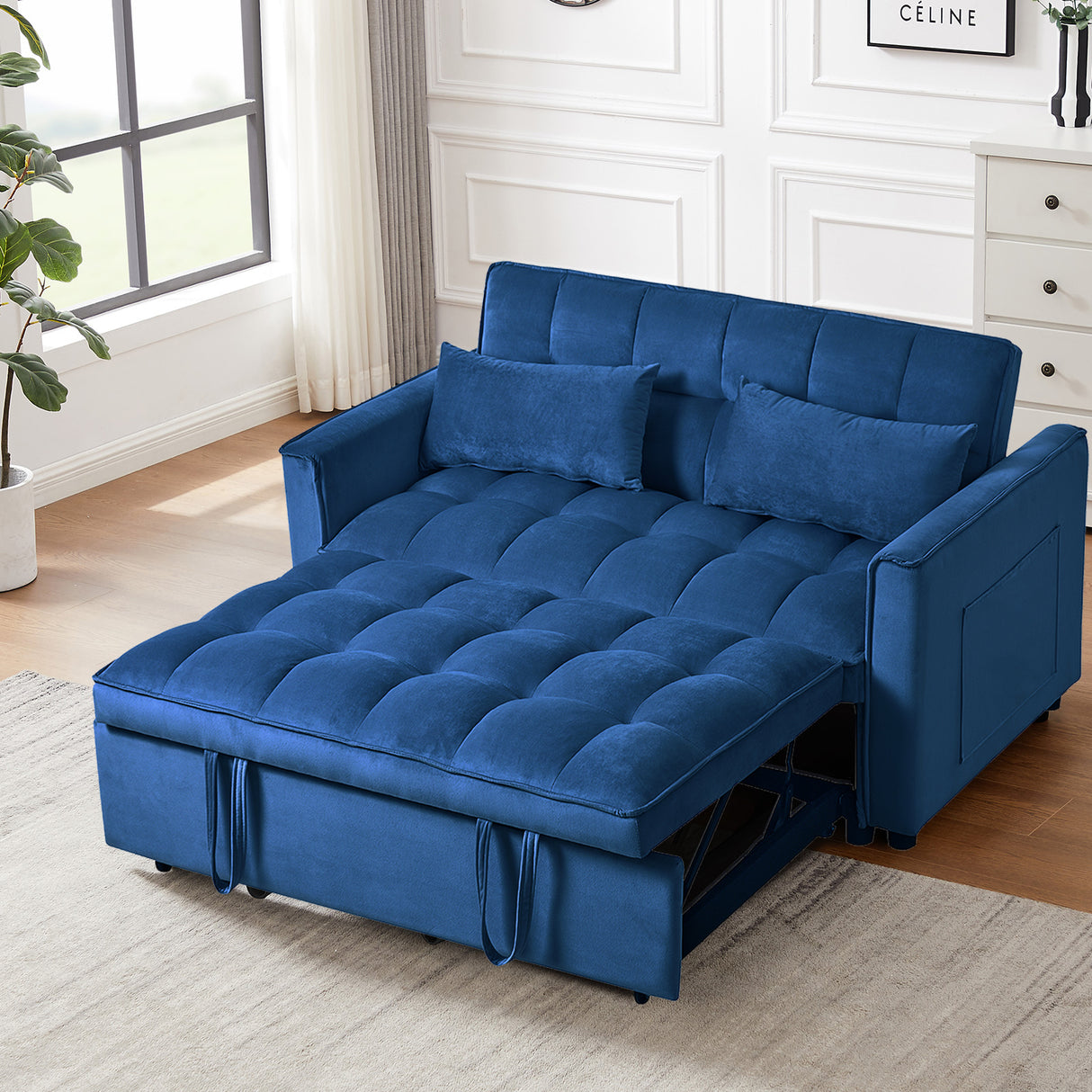 Convertible Velvet Sleeper Sofa Bed With Adjustable Backrest