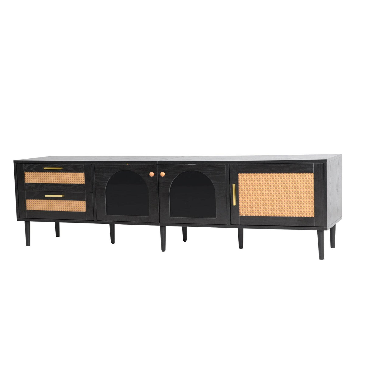 Modern Rattan-Inspired TV Stand With Storage Cabinets - Sleep Galleria