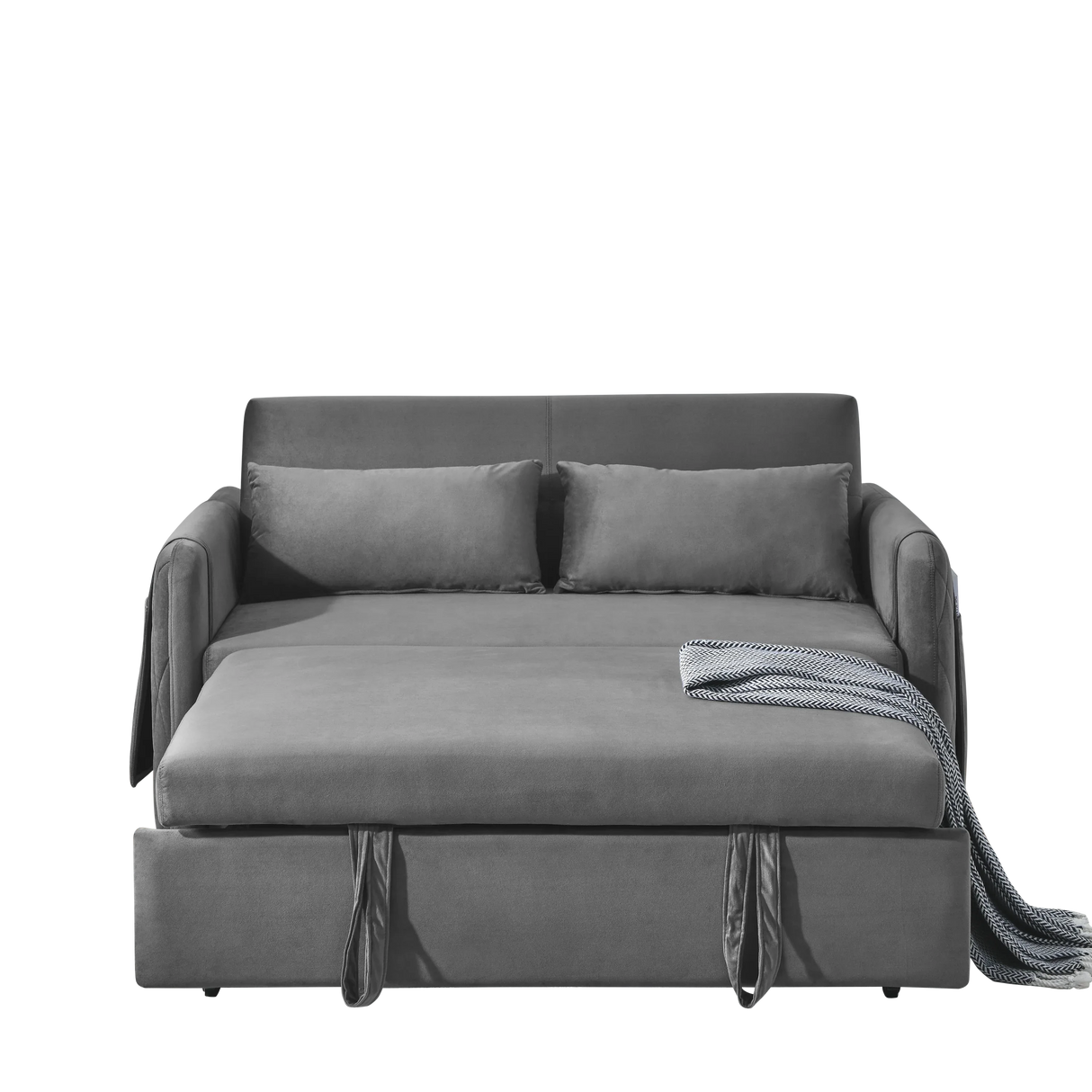 Velvet Convertible Pull-Out Sofa Bed With Pillows - Omega Lifestyles