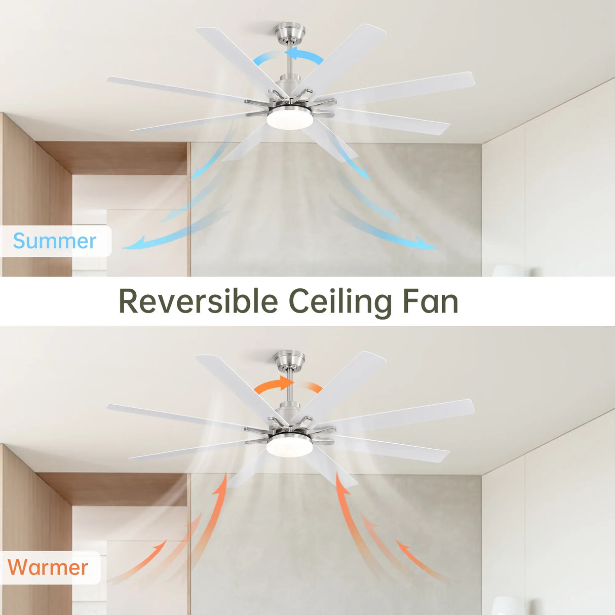 66-Inch Modern Reversible DC Motor Ceiling Fan With Light - Omega Lifestyles