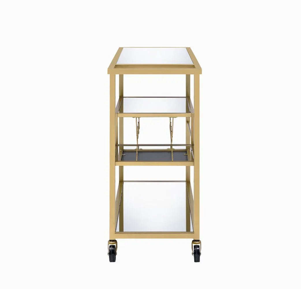 Champagne Finish Mirrored Top Metal Serving Cart - Omega Lifestyles