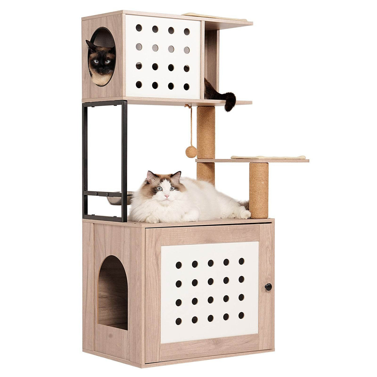 Modern Gray White Integrated Cat Tree Furniture - Sleep Galleria