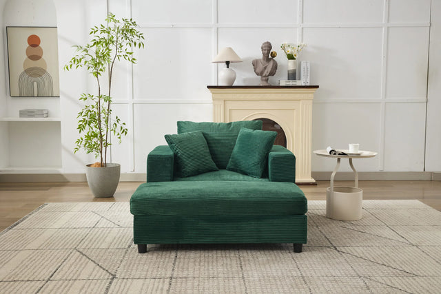 Green Corduroy Chaise Lounge Chair With Ottoman - Omega Lifestyles