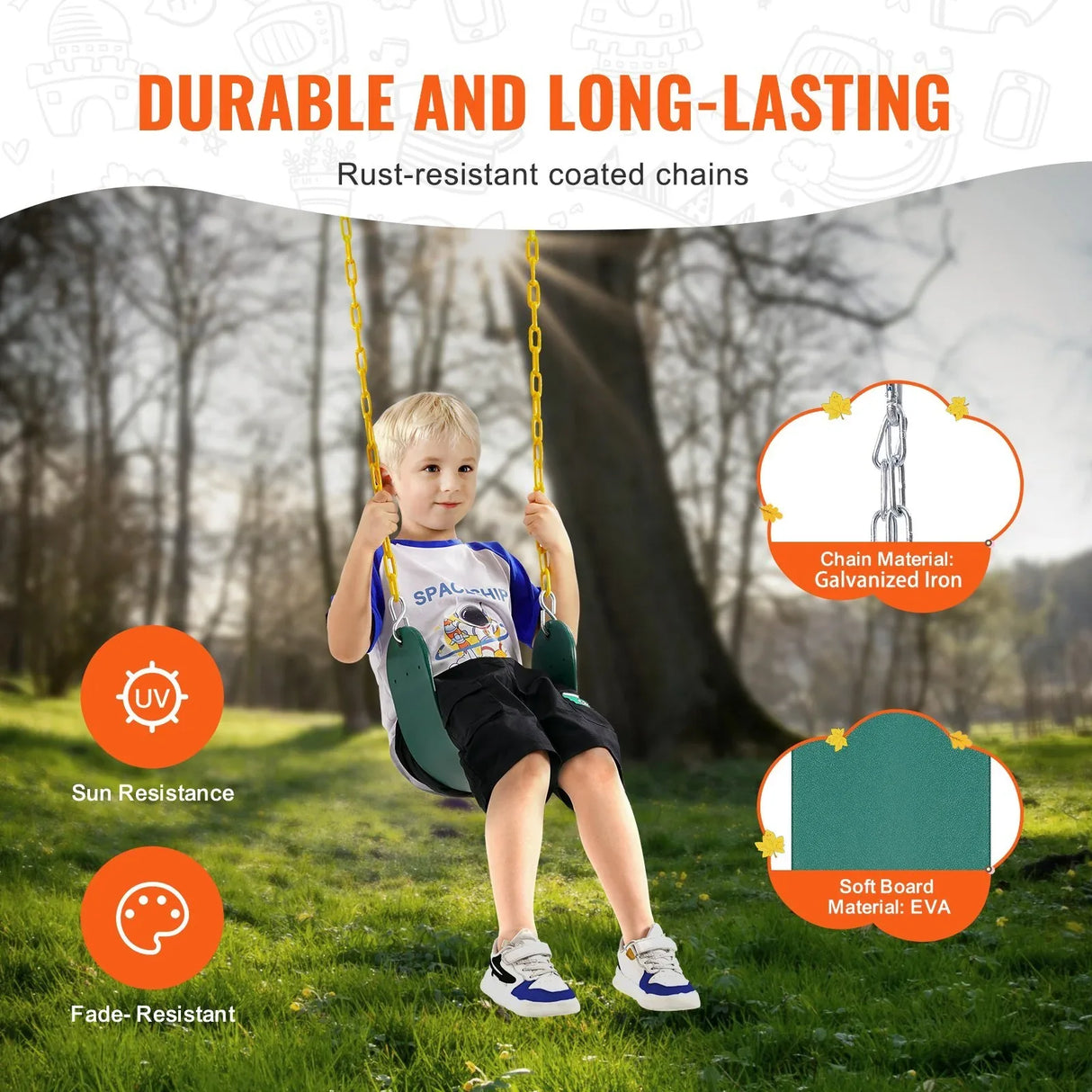 2-Piece Heavy Duty Iron Swing Seats With Chains - Omega Lifestyles