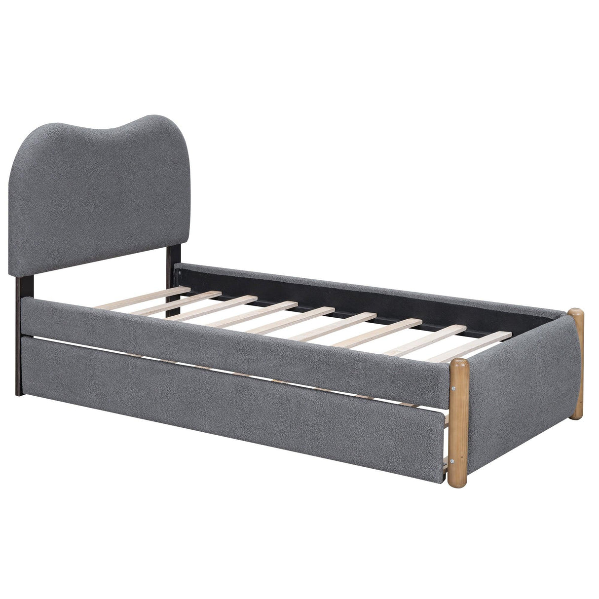 Twin Upholstered Platform Bed Frame With Trundle and Headboard - Omega Lifestyles