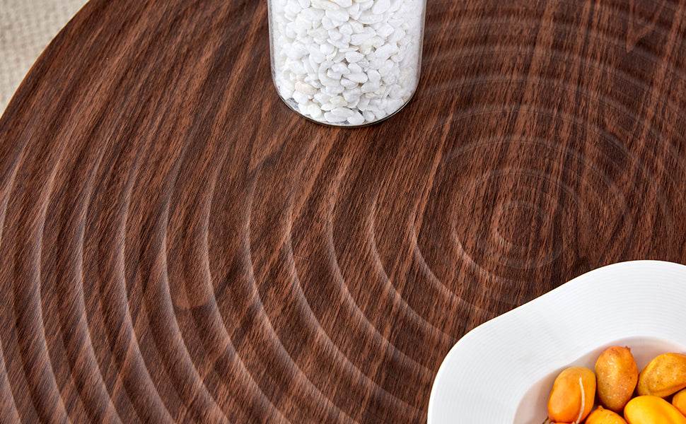 Modern Round MDF And Metal Walnut Coffee Table - Sleep Galleria