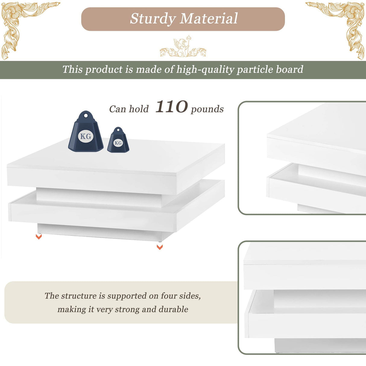 High Gloss White Particle Board Coffee Table With LED Lights - Sleep Galleria