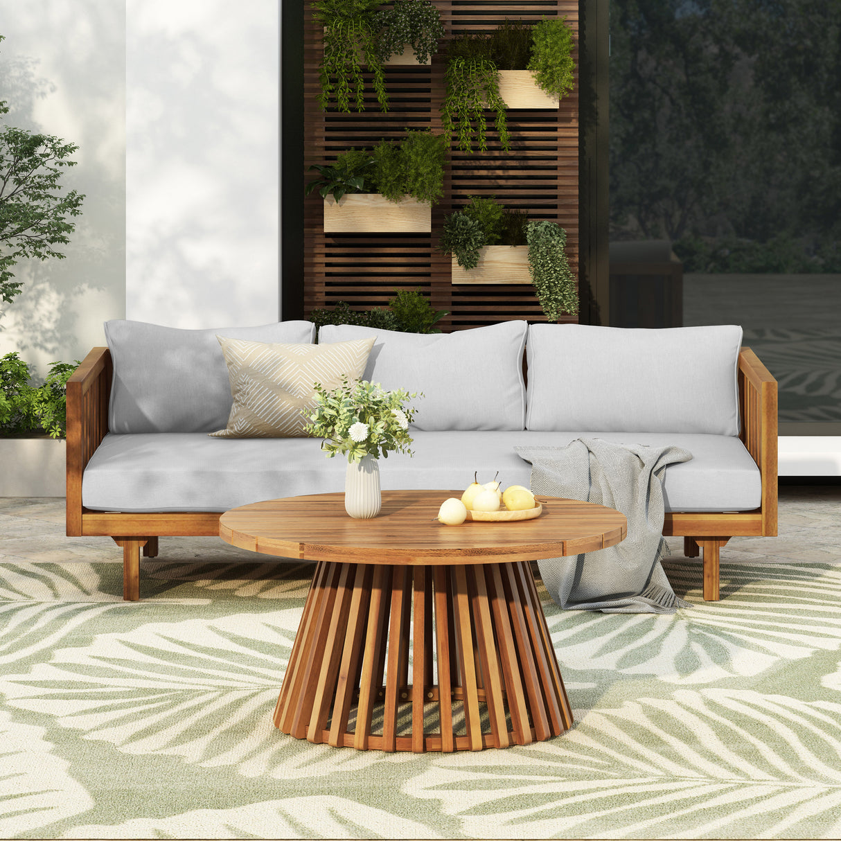 Acacia Wood Outdoor 3-Seater Daybed And Coffee Table Set