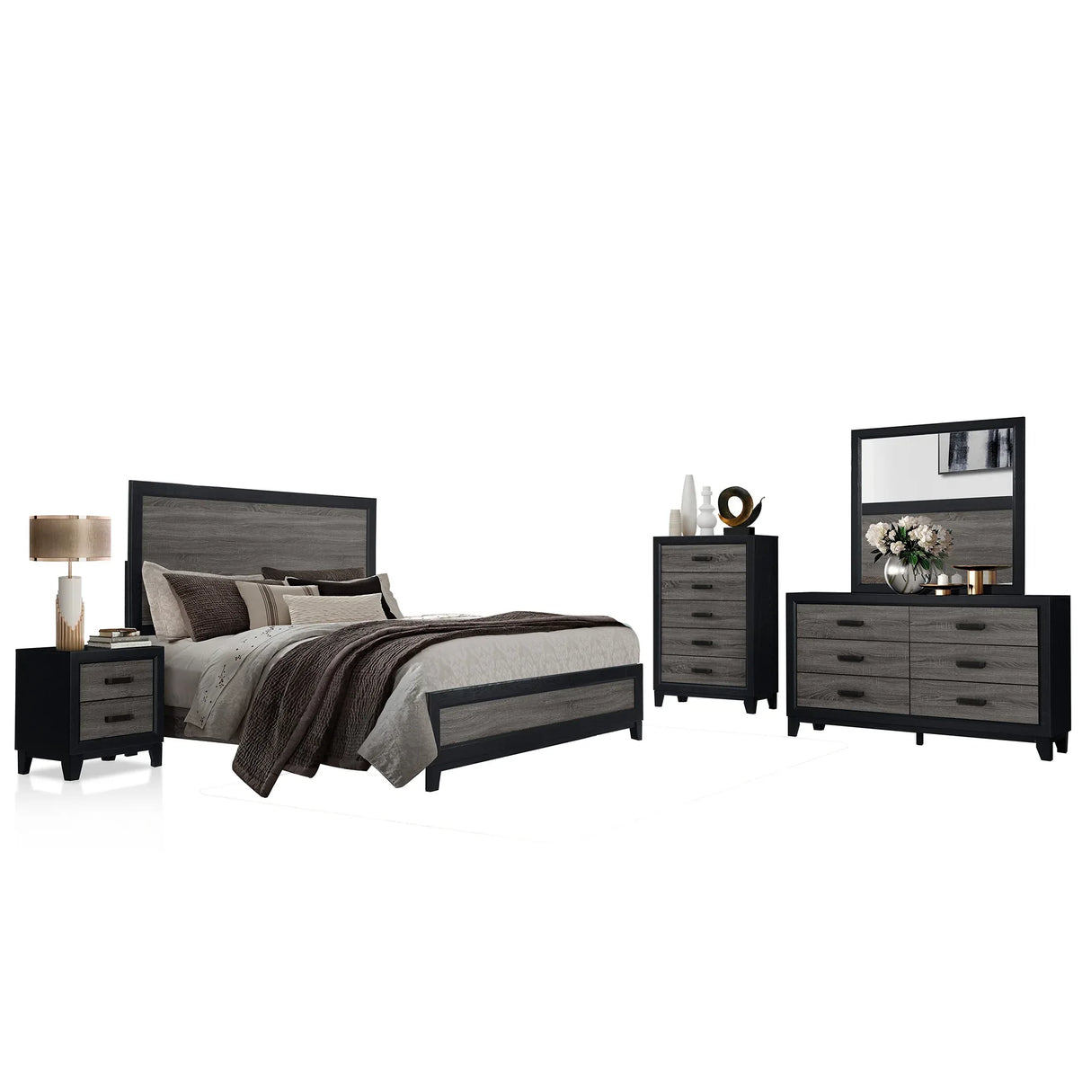 Full Farmhouse Two-Tone Solid Wood Panel Bed Frame - Omega Lifestyles