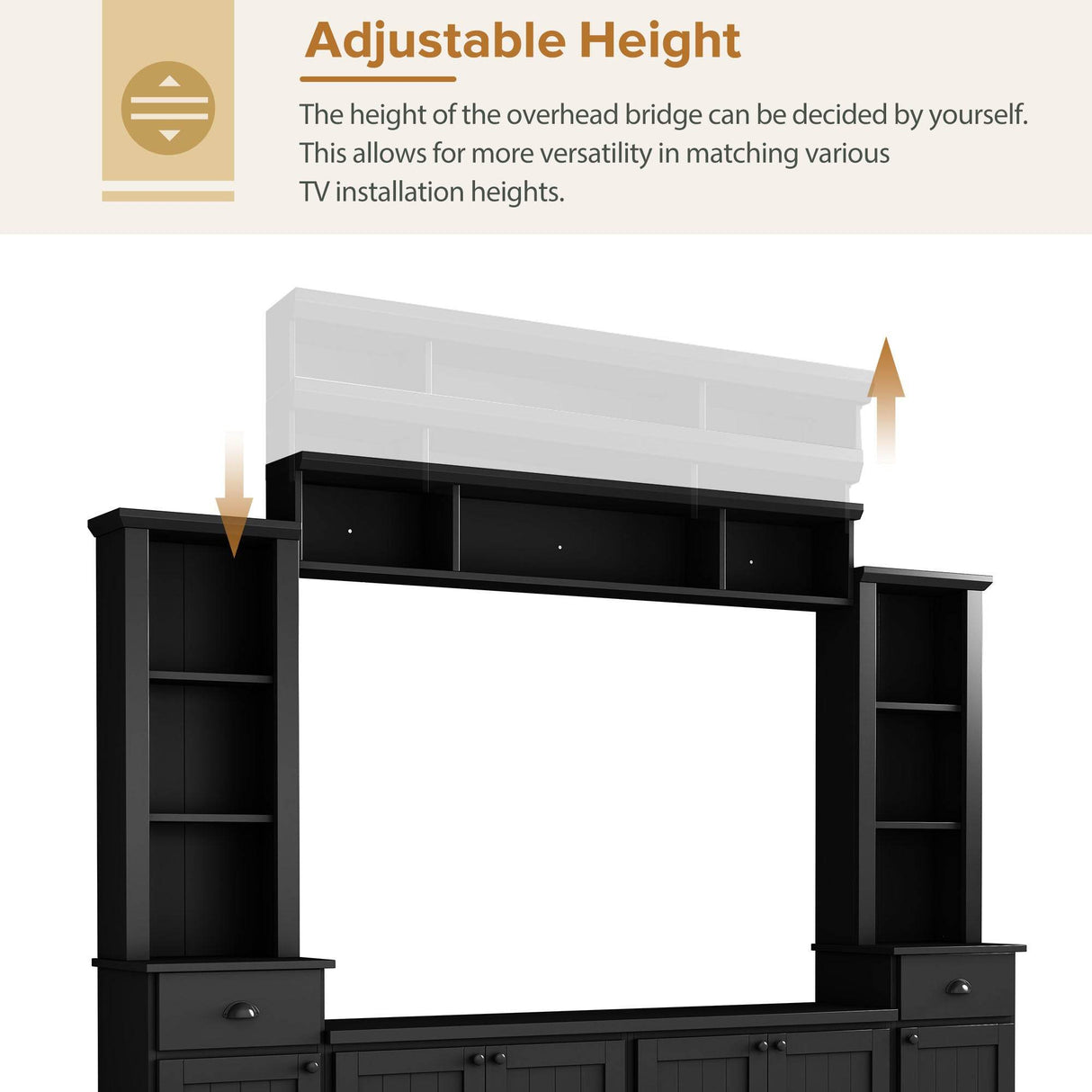 Adjustable Height Black Particle Board TV Stand Console - Sleep Galleria