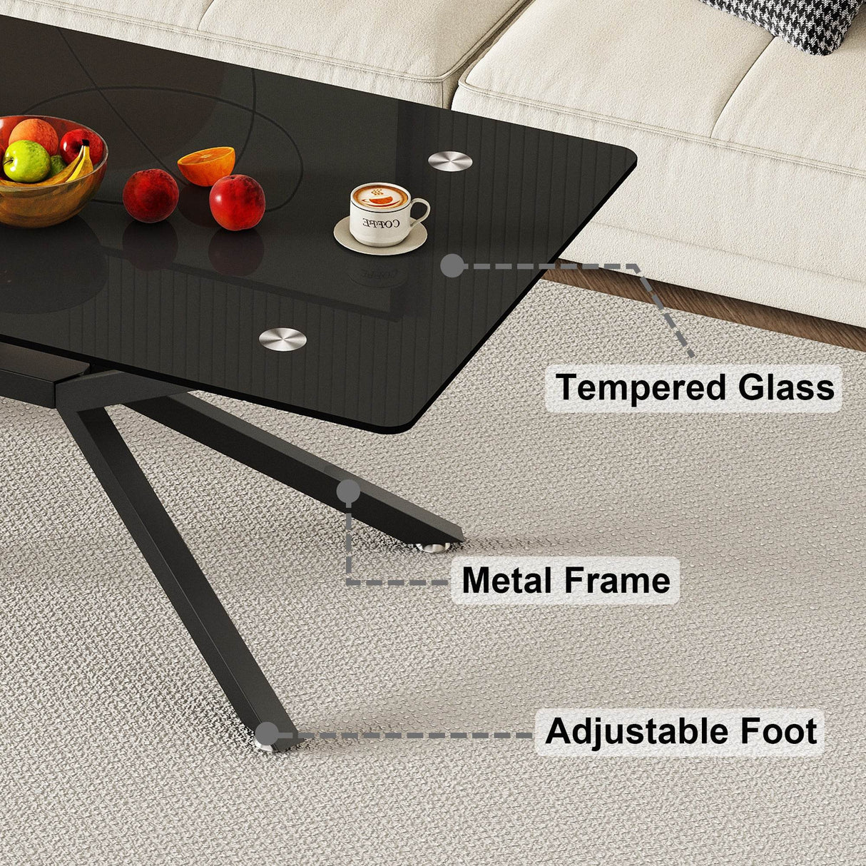 Modern Tempered Glass Rectangular Coffee Table - Sleep Galleria