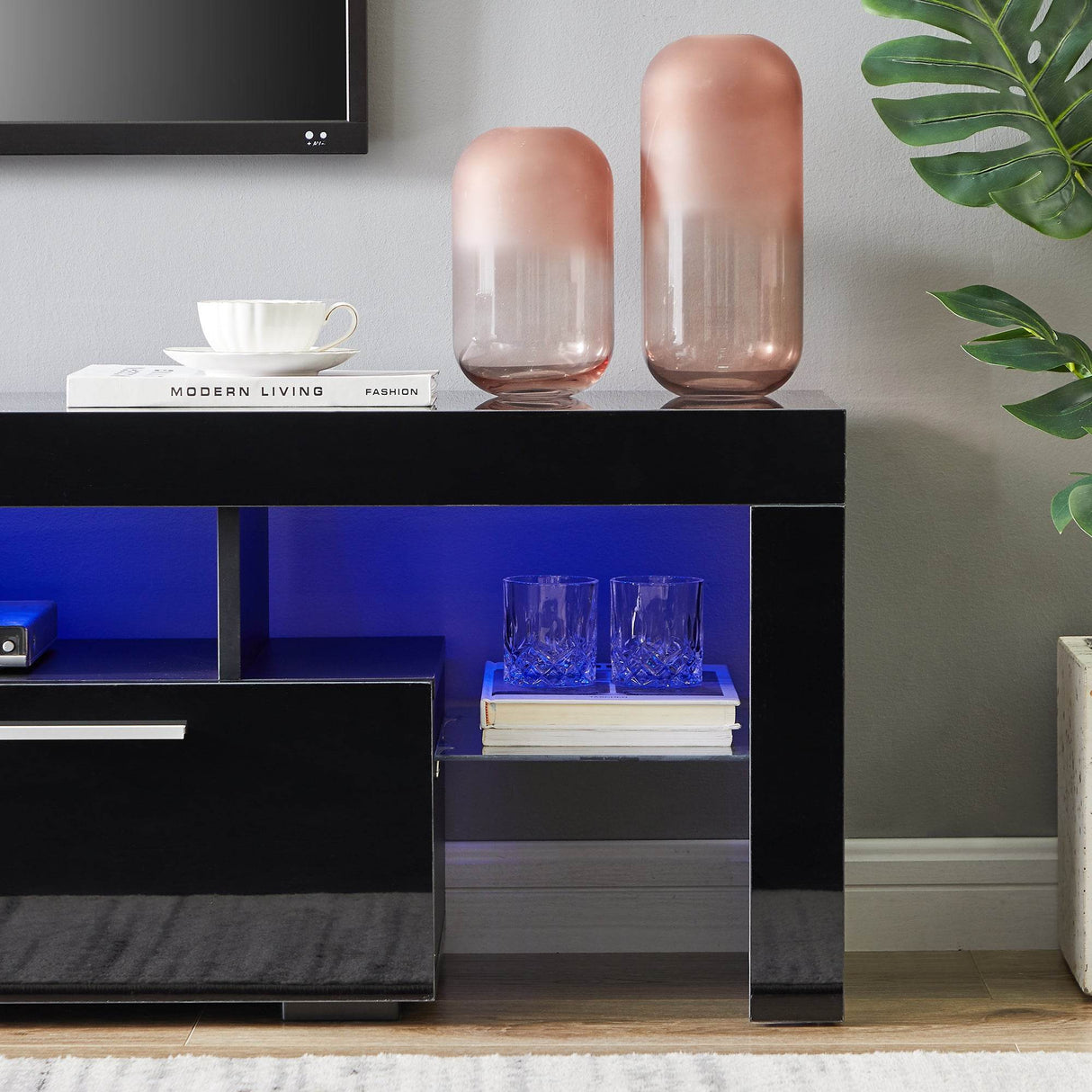 Classic Black TV Stand With RGB LED Lighting - Omega Lifestyles