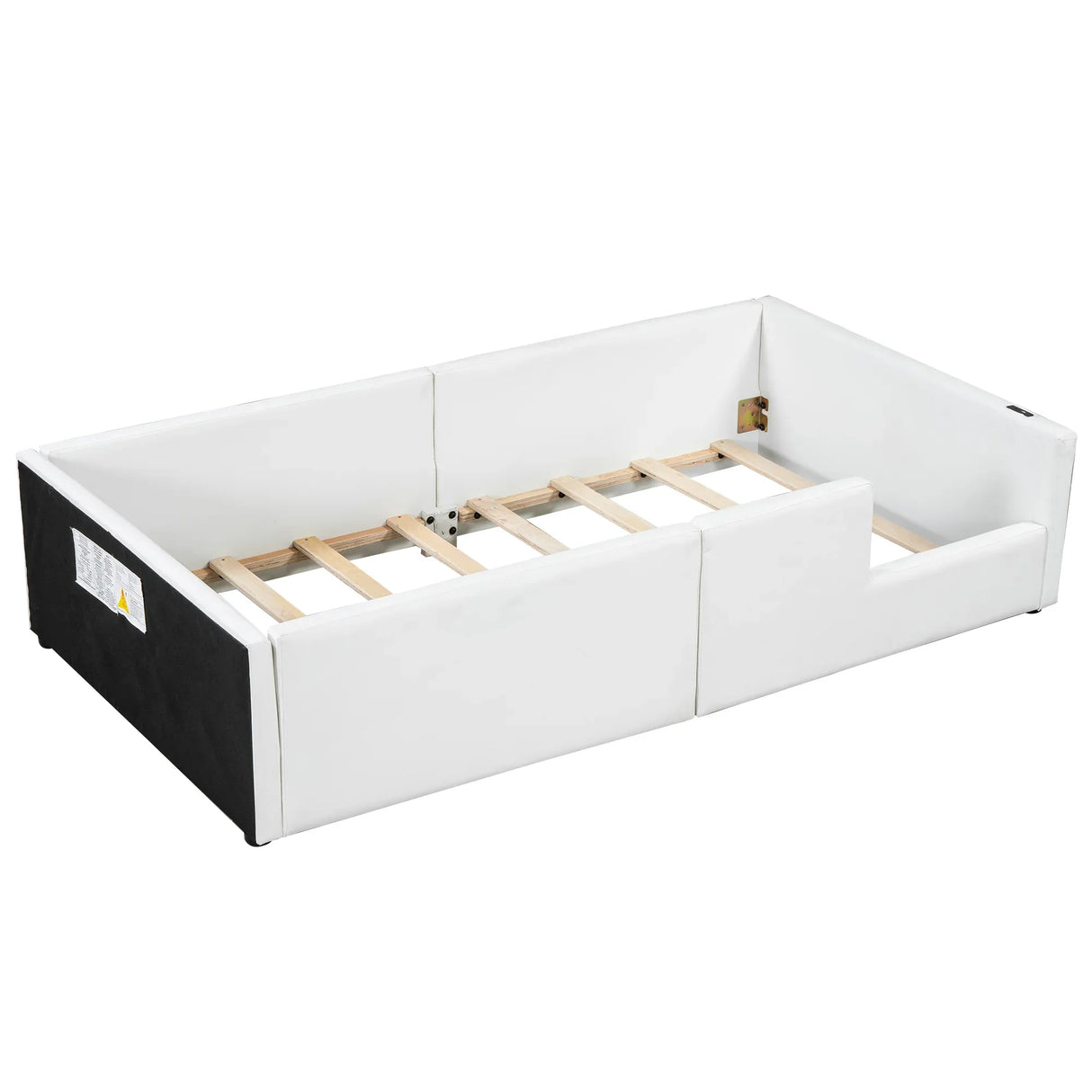 Twin Upholstered Platform Bed With Guardrail Charging Station - Omega Lifestyles