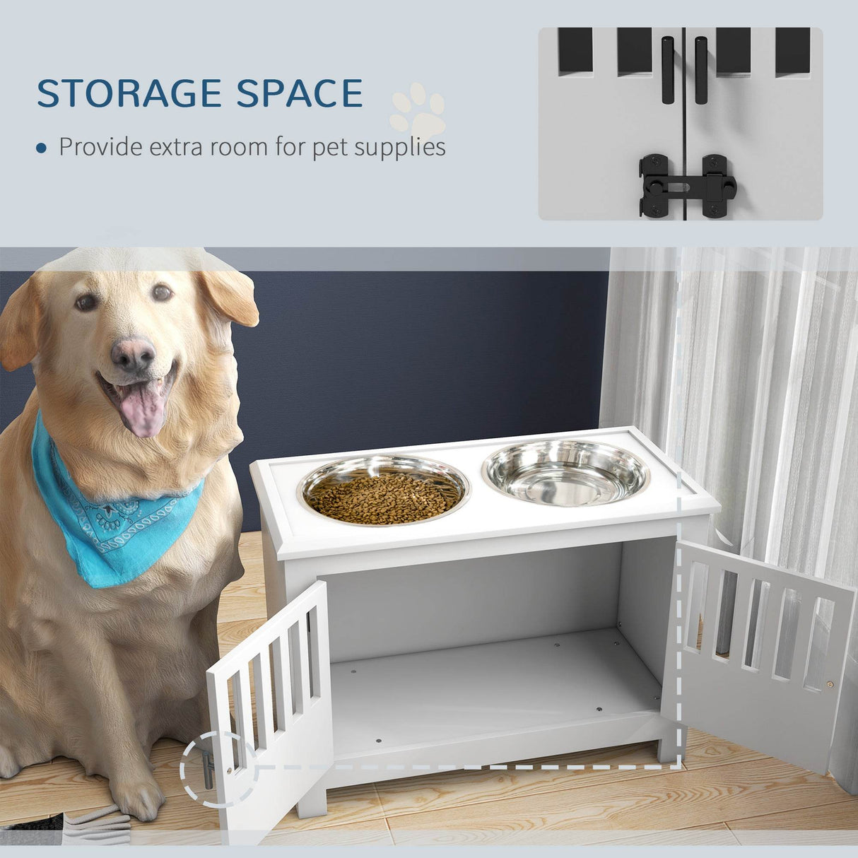 Elevated Dog Bowl Stand With Storage Cabinet - Sleep Galleria