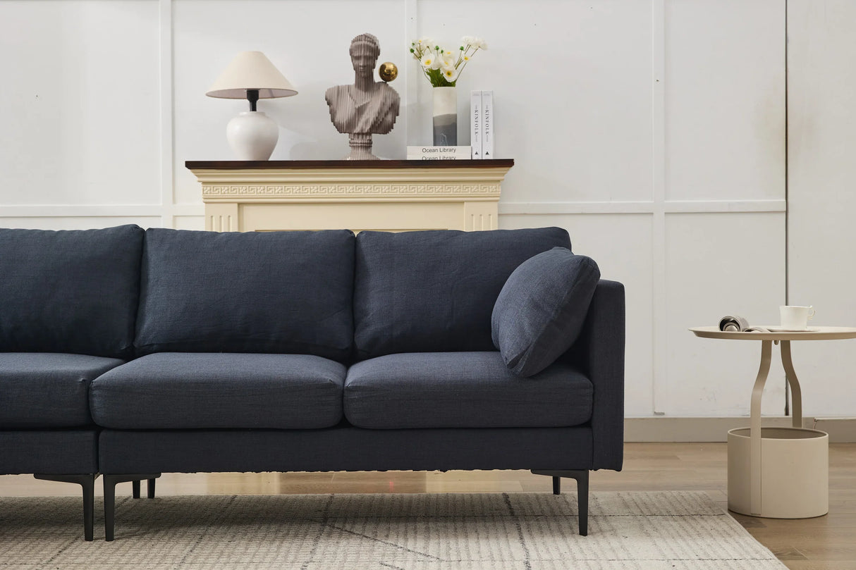 L-Shaped Grey Linen 6-Seat Convertible Sofa With Pillows - Omega Lifestyles