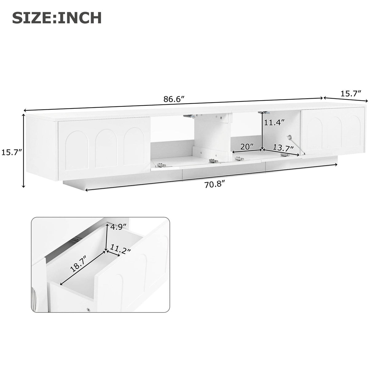 Smart LED White TV Stand With Storage Cabinets - Sleep Galleria