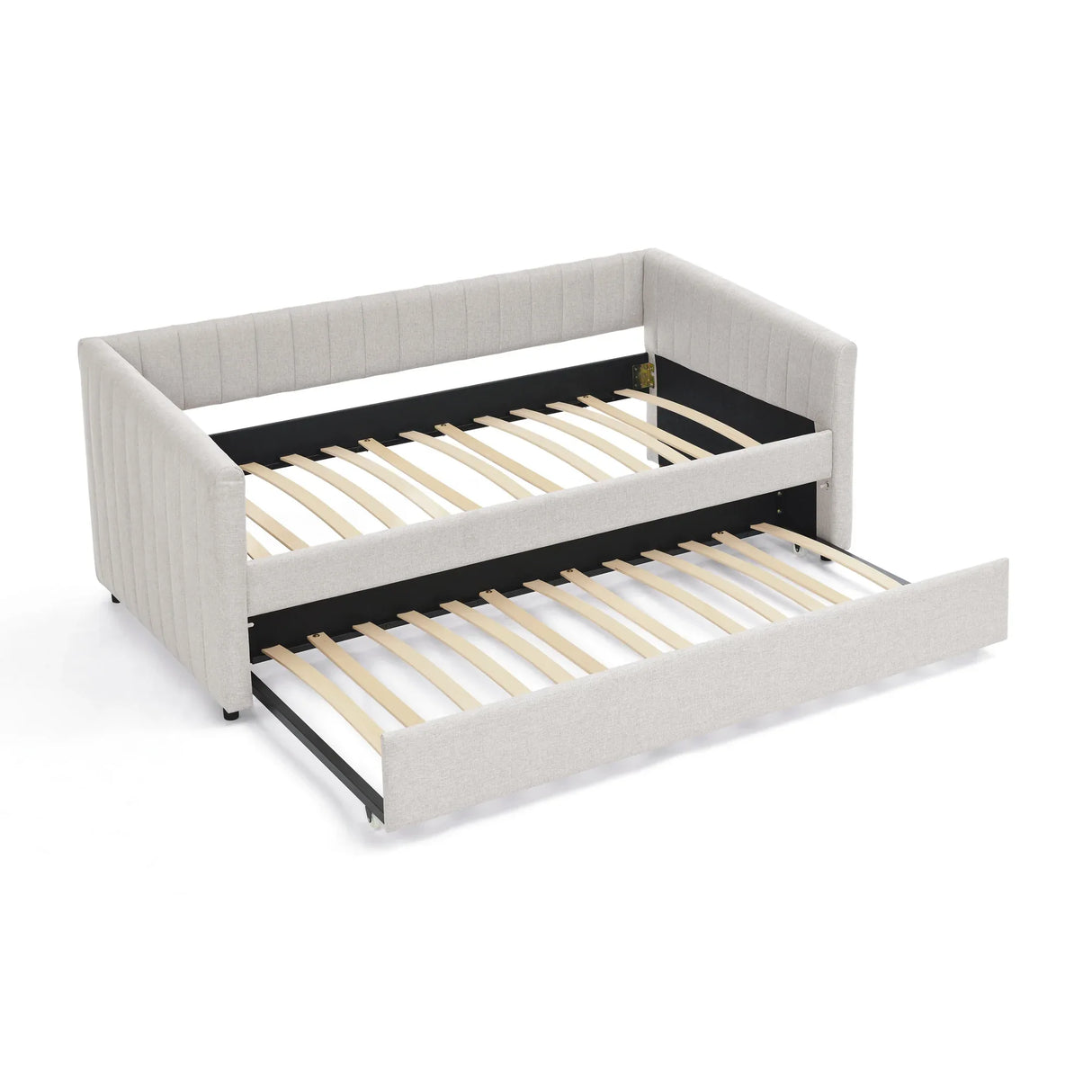 Twin Upholstered Linen Daybed With Functional Trundle - Omega Lifestyles